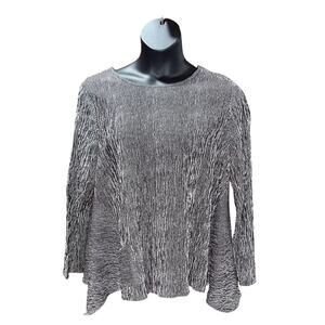 Niche Nilgun Derman Black White Striped Lagenlook Asymmetrical Top SZ XL